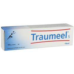 Eine Traumeel Salbenpackung mit blauer und roter Aufschrift.