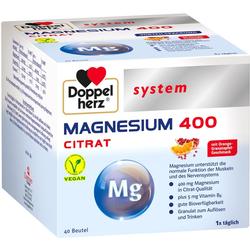 Eine Verpackung von Magnesium 400 Citrat der Marke Doppelherz mit Fruchtgeschmack.