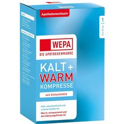 Blaue Verpackung einer Kalt-Warm-Kompresse von der Marke WEPA.