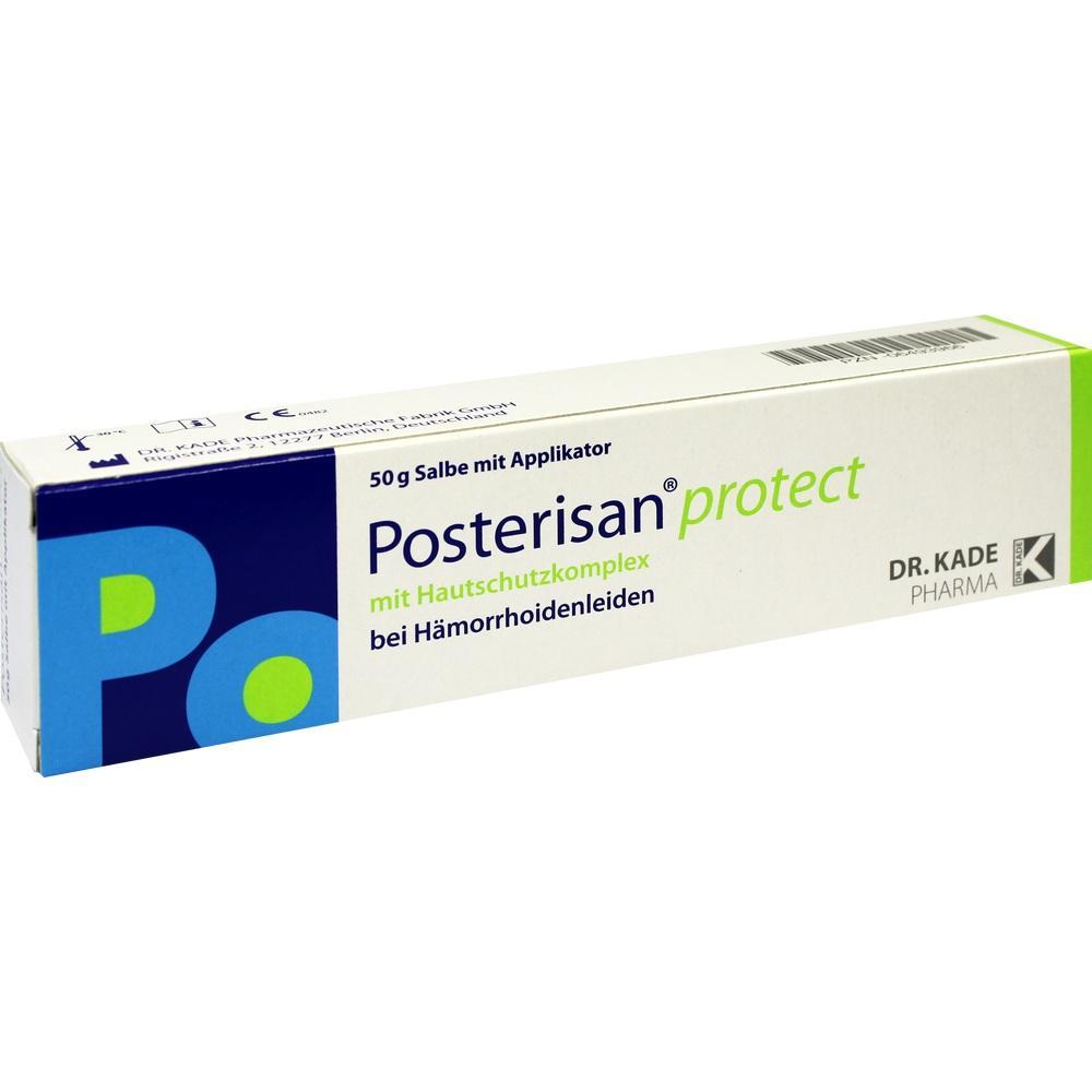 Eine Box mit Posterisan protect Salbe gegen Hämorrhoiden.