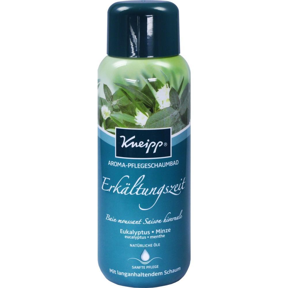 Die Flasche zeigt ein Schaumbad mit Eukalyptus- und Minzöl für Erkältungszeit.