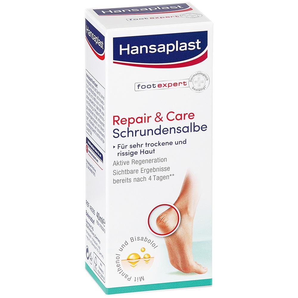 Eine Verpackung von Hansaplast Schrundensalbe für trockene und rissige Haut.