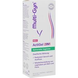 Weiße Verpackung von Multi-Gyn ActiGel mit lila und grüner Schrift.